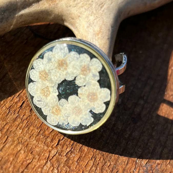 Edelstahl-Ring verstellbar mit Blumen (Art. 340)