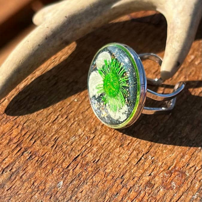 Edelstahl-Ring verstellbar mit Blumen (Art. 345)