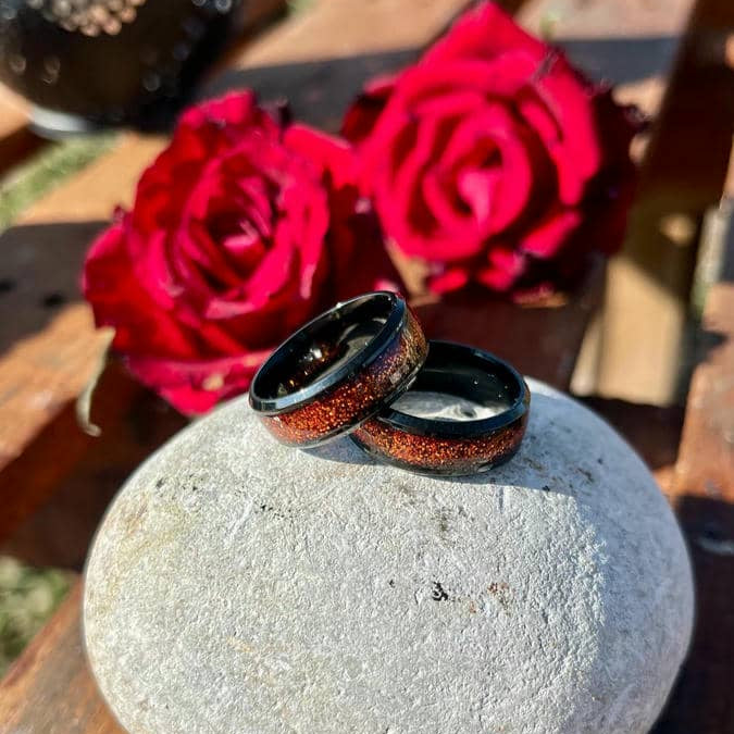 Edelstahl-Ring schwarz mit braunem Glitter (Art. 347)
