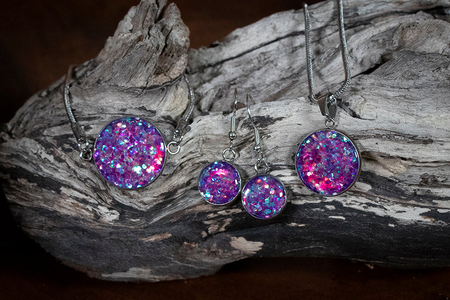 Schmuckset mit Lila Glitter Art 165
