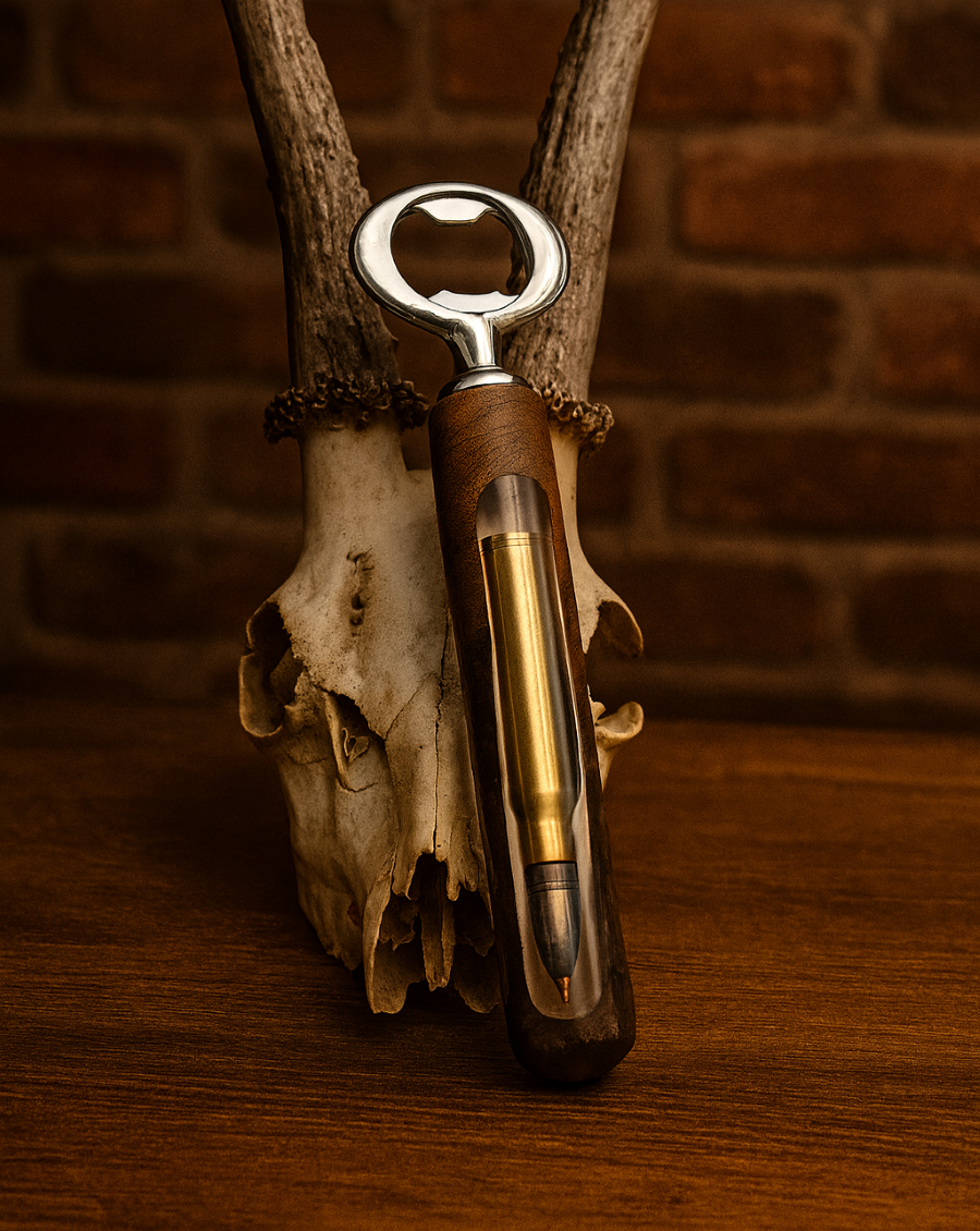 Flaschenöffner Holz Geschenk Mann Jäger Sammler Patrone